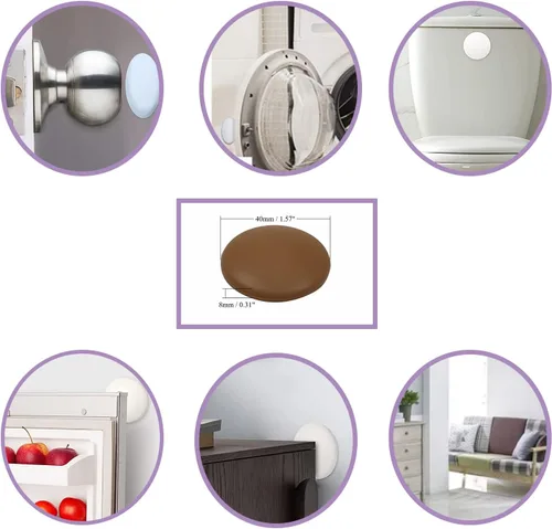 Vista 5 de MroMax Protectores de pared de 1.57 pulgadas de diámetro, autoadhesivos, para manija de puerta, tope de silicona, color marrón, 1 unidad Café