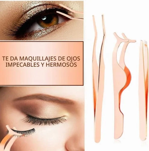 Vista 6 de Arroyner Herramienta aplicadora de pestañas 5 piezas, aplicador de pestañas postizas, rizador de cejas, tijeras de cejas (oro rosa)
