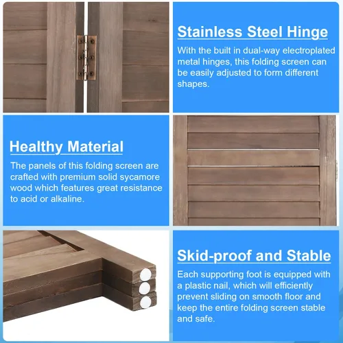 Vista 6 de PayLessHere Divisor de habitación de madera, pantalla de privacidad de 5.75 pies para interiores, plegable, portátil, pantalla de división