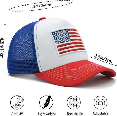 Vista 5 de Gorra de béisbol con la bandera estadounidense para hombres y mujeres, gorra de béisbol ajustable con malla trasera