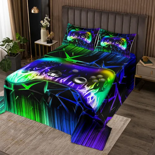 Vista 7 de Castle Fairy Gamepad Bedspread Quilt,Video Gaming Black Bedding Coverlet for All Season Bedroom,Kids Games Consoles Twin Size Coverlet Set with 1