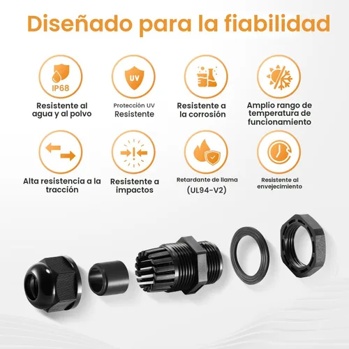 Vista 6 de QILIPSU Prensaestopas de nailon NPT de 1/2, impermeable, IP68 ajustable, para cable de 0.236-0.472 in de diámetro (1/2 NPT, 12 unidades)