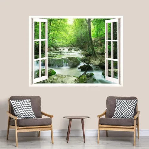 Vista 42 de IDEA4WALL Murales de pared para dormitorio, vista de ventana falsa, bosque, papel tapiz extraíble, calcomanías de pared para despegar y pegar, 24 x