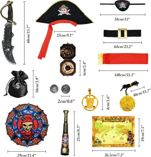 Vista 6 de Latocos Disfraz de pirata para niños, disfraz de juego de rol, disfraz de Halloween, fiesta de cumpleaños, regalos para niños pequeños de 3 a 12 años
