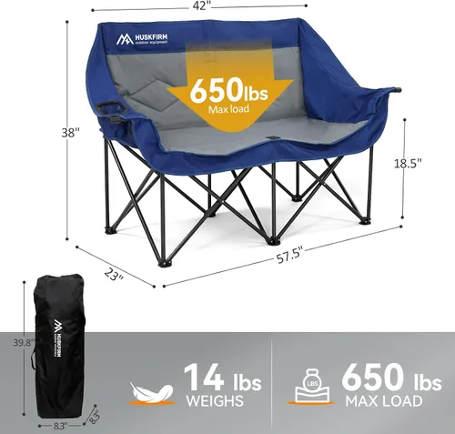 Vista 3 de Sillas de campamento dobles de gran tamaño, silla de campamento para 2 personas, silla plegable portátil para adultos exteriores, sofá de campamento