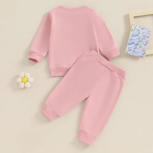 Vista 4 de Conjunto de ropa de bebé para niña, para hermana pequeña, color liso, suéter para otoño e invierno