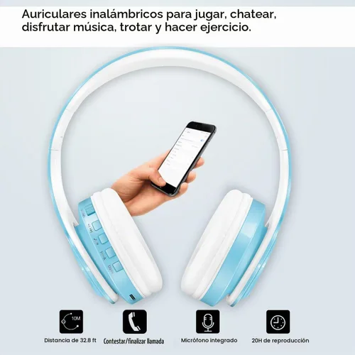 Vista 3 de RAT TAIL V5.0 Auriculares Bluetooth sobre la oreja, auriculares estéreo inalámbricos y con cable plegables micro SD/TF, FM para teléfono celular