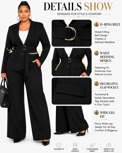 Vista 4 de Conjunto de 2 piezas para mujer, talla grande, para negocios, casual, para Negro