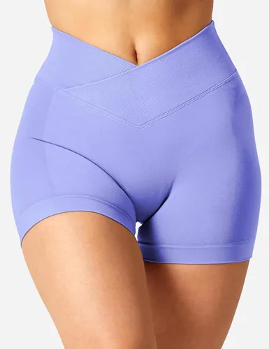 Vista 4 de YEOREO - Pantalones cortos de entrenamiento Scrunch Butt para mujer, 3.5 pulgadas, sin costuras, cintura cruzada en forma de V, para hacer deportes