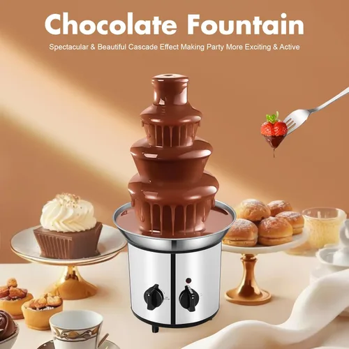 Vista 2 de Máquina de fuente de chocolate, fuente eléctrica de fondue de chocolate de 4 niveles, máquina de fuente de queso de capacidad de 1.8L/60.86 onzas