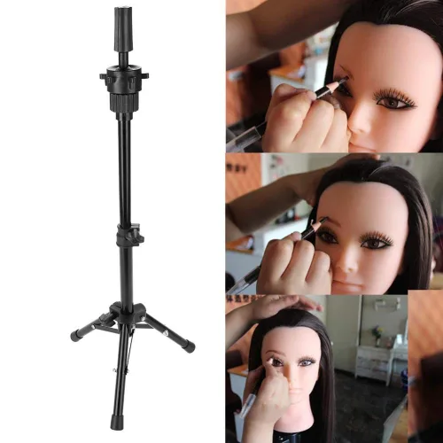 Vista 6 de Soporte para cabeza de maniquí, soporte de trípode, ajustable, profesional, de plástico, para peluca, sombrero, soporte para cabello para cabeza