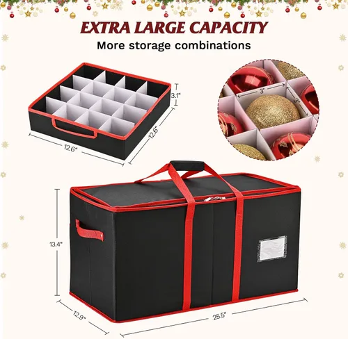 Vista 5 de Caja de almacenamiento de adornos de Navidad, organizador de almacenamiento de adornos para 128 bolas de adorno de 3 pulgadas, 8 bandejas extraíbles