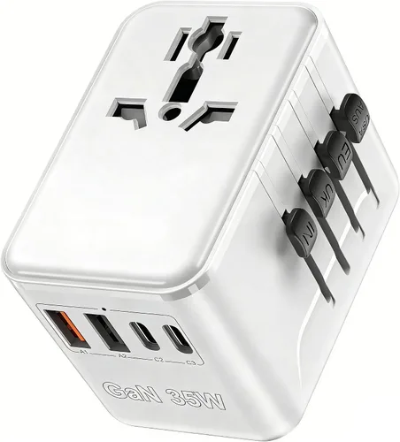 Vista 9 de Adaptador de viaje universal - Adaptador de corriente internacional de 35 W con fusible de reinicio automático, adaptador de enchufe USB-C PD