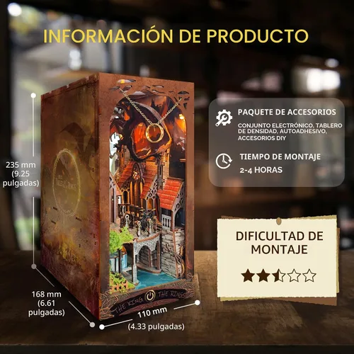 Vista 2 de Kit de rincón de libros con luces LED, casa de muñecas en miniatura 3D, rompecabezas de madera para adultos, decoración de sujetalibros, ideal
