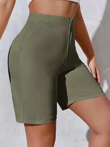 Vista 3 de WDIRARA Bermudas casuales de cintura alta con botones y bolsillos para mujer