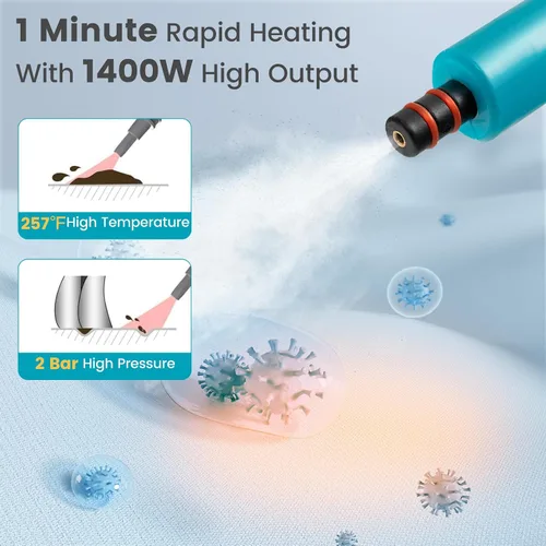 Vista 2 de Goplus Limpiador de vapor de mano, limpiador de vapor presurizado de 1400 W con vapor continuo con tiempo de uso ilimitado, tanque de agua de 13.5