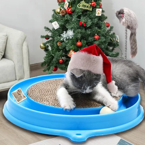 Vista 8 de AUOON Juguete Rascador para Gatos - Almohadilla Rascadora para Gatos con Pista de Pelota de Juguete para Gatos y Juguete de Ratón de Peluche