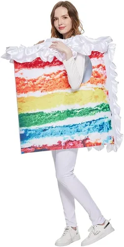 Vista 3 de EraSpooky Disfraz de pastel de arco iris para mujer, disfraz de fiesta de comida de Halloween para adultos