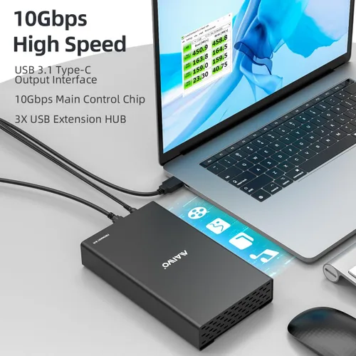 Vista 2 de MAIWO Caja de Carcasa Externa para Disco Duro SATA de 2.5 3.5 Pulgadas SSD HDD, USB C 3.1 GEN2 de 10Gbps Lector de Disco Duro con UASP, Capacidad