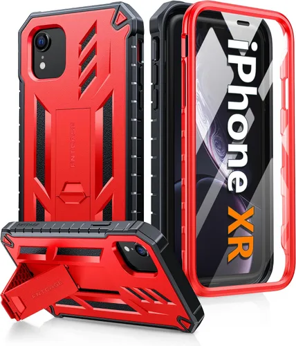 Vista 9 de FNTCASE Funda para iPhone XR: [Protector de pantalla y soporte integrados] [Protección contra caídas de grado militar] Funda de teléfono resistente