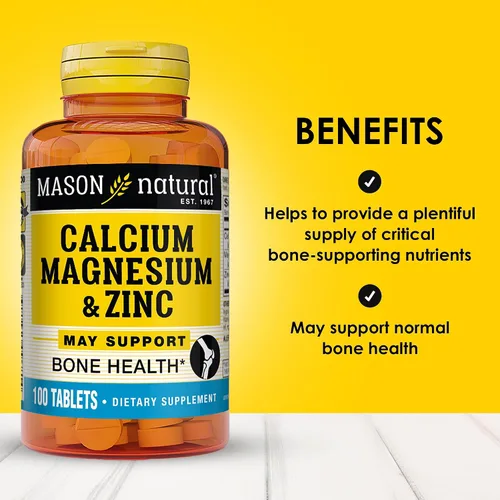 Vista 2 de Mason Natural Calcio, magnesio y zinc, suministro para 300 días, apoya la salud ósea normal y el refuerzo del sistema inmunológico, paquete de 3