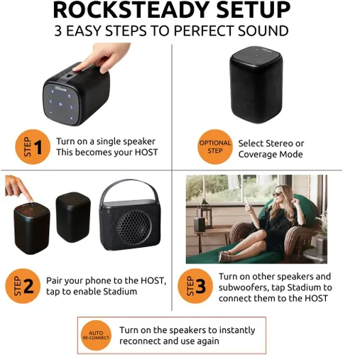Vista 4 de Rocksteady Altavoz Bluetooth portátil Stadium 2 - Individual Batería de hasta 30 horas Alcance de 150 pies Inicia tu sistema de varias