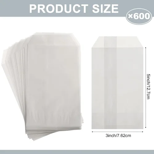 Vista 2 de 600 bolsas de papel encerado de vidrio plano para golosinas, bolsas de galletas semitransparentes para panadería, galletas, dulces, postres