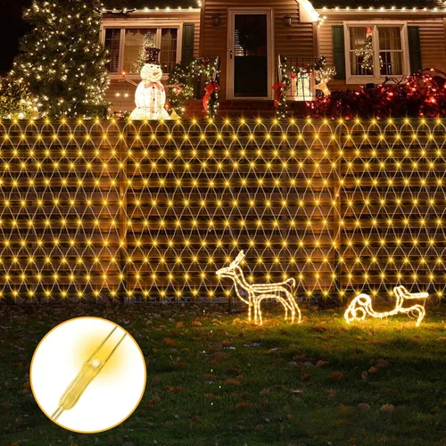 Vista 7 de DBFAIRY Luces de Red de Navidad de 5 x 5 Pies que Funcionan con Batería 100 LED Luces de Red para Arbustos con Control Remoto Temporizador Regulable