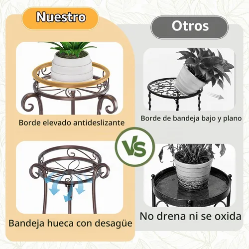 Vista 3 de LASZOLA 3 Tiers Metal Corner Plant Flower Stand Tall Indoor Outdoor, Bronze Bronce