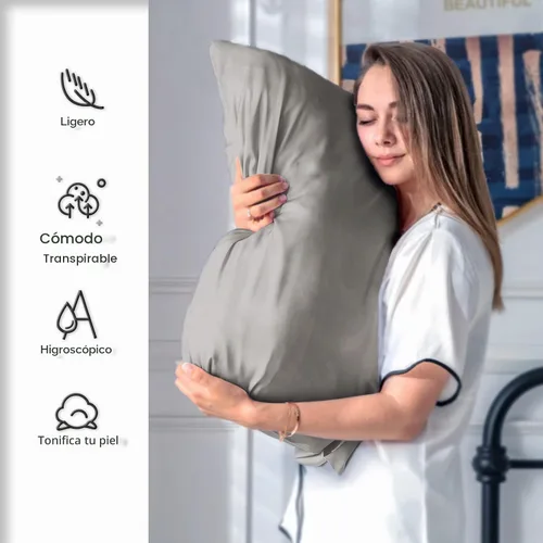 Vista 3 de Funda de almohada de seda para cabello y piel, suave, transpirable y sedosa, juego de fundas de almohada 100% tamaño estándar de 2 piezas, fundas