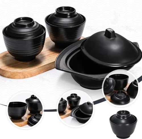 Vista 6 de BESTonZON Cuencos de sopa de miso de estilo japonés tradicional tazón de arroz de fideos, cuenco de sopa de miso con tapa Tazón de arroz japonés (L)