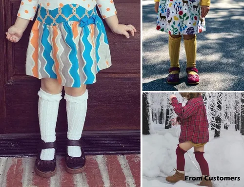 Vista 7 de Epeius - Calcetines altos de algodón para bebés y niñas, de uniforme, calcetas con vuelos (Paquete de 3 o 5)