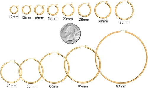 Vista 6 de Savlano Aretes redondos de plata de ley 925 Aretes de aro chapados en oro de 18 quilates para mujeres y hombres, vienen en 0.394 in a 0.984 in