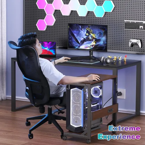 Vista 7 de Soporte de Torre de Computadora de Altura Ajustable con Estación de Carga y Puerto de Carga USB, Carrito de Caja ATX de 2 Niveles, Soporte de PC