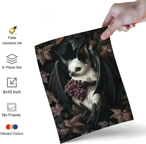 Vista 2 de ARKZSHO Juego de 9 impresiones en lienzo para pared de Halloween, pintura oscura de academia, pintura estética gótica espeluznante para galería