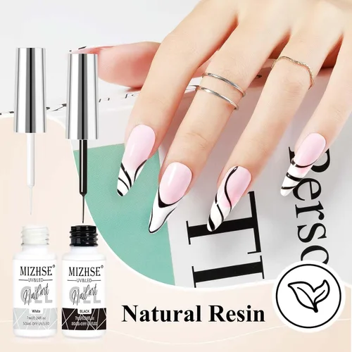 Vista 2 de MIZHSE Gel Liner Nail Art Polish Pintura en gel en blanco y negro para uñas, diseño de líneas de remolino, pintura de puntos, kit de manicura