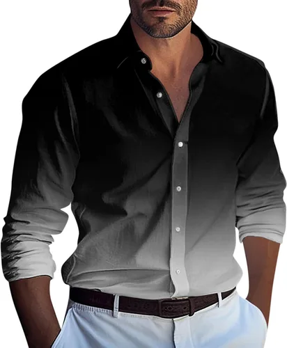 Vista 12 de Ymosrh Camisas de manga larga para hombre, color degradado, con botones, casual, formal, para boda, graduación, tallas M-3XL