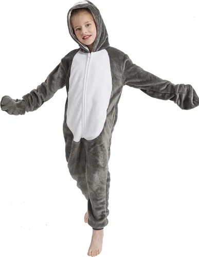 Vista 2 de Pijama mameluco de una pieza para niños, disfraz de animal de felpa, para niñas, niños, adolescentes, Halloween, cosplay, ropa de dormir