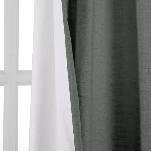 Vista 2 de ChadMade Cortinas de lino de 216 pulgadas de largo, 2 paneles de 52 pulgadas de ancho x 216 pulgadas de largo, color gris carbón, bolsillo para # 16