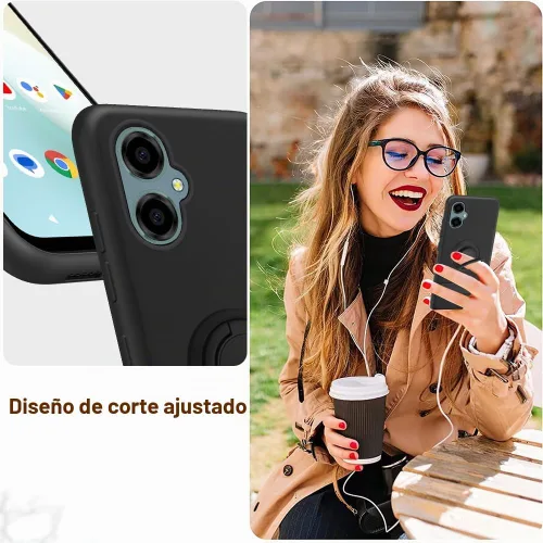 Vista 4 de Funda para Pinwheel Genesis 3 / BLU G64 Funda para teléfono con protector de pantalla HD, soporte de anillo giratorio de 360°, soporte de silicona