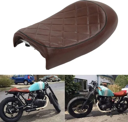 Vista 5 de Qiilu Asiento retro para motocicleta Cafe Racer, cojín de asiento de motocicleta, forma de joroba, reemplazo vintage para CB125 CB175 CB200 CB350