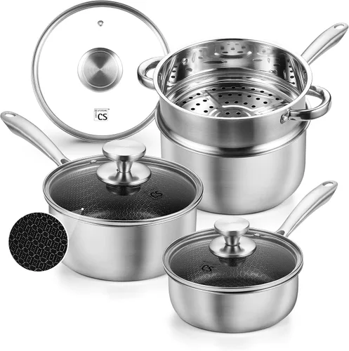 Vista 11 de KOCH SYSTEME CS Juego de cacerolas híbridas antiadherentes de acero inoxidable, 1QT y 2QT Juego de cacerolas de acero inoxidable triple capa