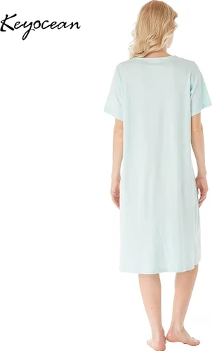 Vista 2 de Keyocean - Camisón de algodón para mujer, suave, cómodo, ligero, manga corta, vestido de casa, ropa de dormir, ropa de sala para verano.