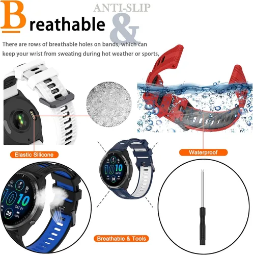 Vista 5 de Miimall Compatible con Forerunner 965 Band, 0.866 in Correa ajustable de silicona suave de repuesto para reloj deportivo Garmin Forerunner 965/965