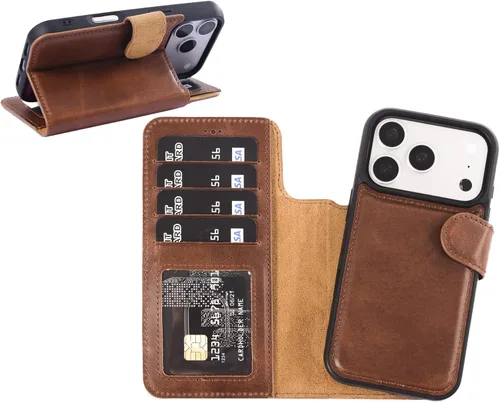 Vista 80 de HARDISTON Funda de piel auténtica hecha a mano compatible con iPhone 11 Pro de 5.8 pulgadas, funda magnética desmontable con tarjeteros - bordes