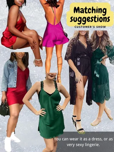 Vista 4 de Kaei&Shi Camisón de satén sedoso, lencería sin espalda para mujer, ropa de dormir suelta, mini camisón, camisola con tirantes delgados