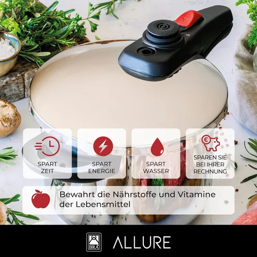 Vista 5 de BRA Allure - Olla a presión rápida de 6 litros de acero inoxidable, apta para todas las cocinas, incluyendo inducción [exclusiva de Amazon]