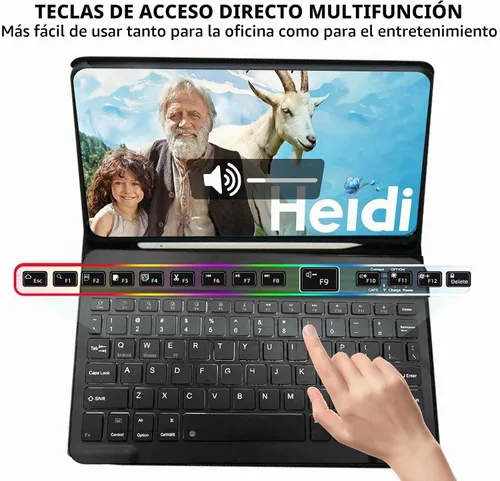 Vista 4 de Funda de teclado para Samsung Galaxy Tab A8 10.5 pulgadas - 7 colores retroiluminados cubierta de teclado y mouse (negro)