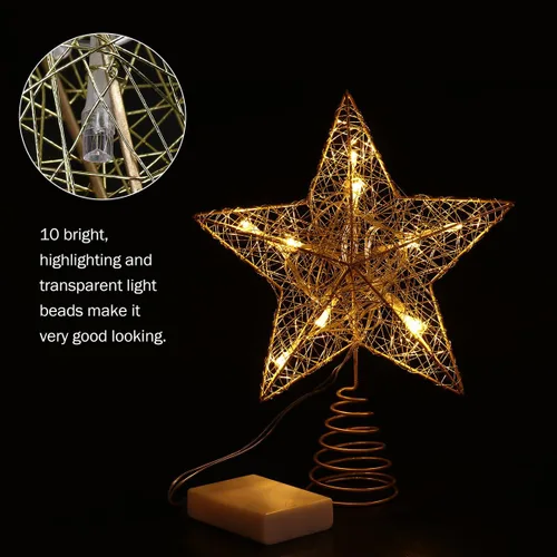Vista 8 de Decoración para árbol de Navidad, estrella LED, funciona con pilas (dorado)