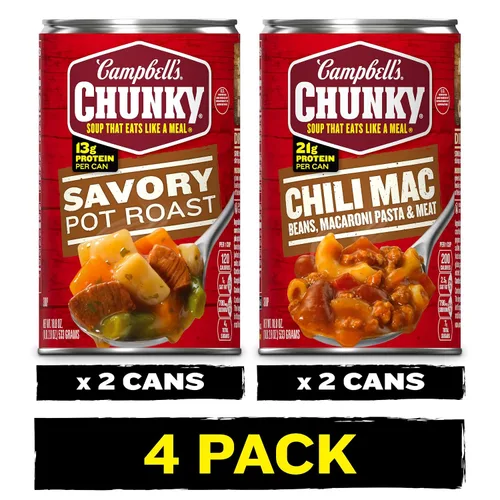 Vista 2 de Campbell's Paquete de 4 sopa gruesa: (2) sopa de fideos de pollo gruesa y saludable de 18.6 onzas, (2) salsa gruesa asada de 18.8 onzas